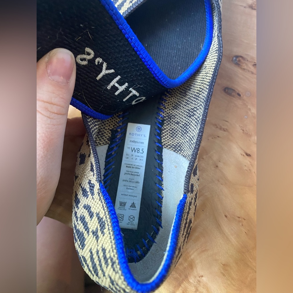 Rothy's Leopard Print Pointed Toe Flats with Blue Trim - Picture 3 of 4